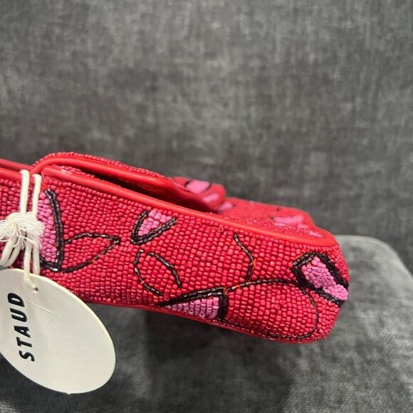 STAUD Tommy Beaded Shoulder Bag in Cherry Abstract Wave - Picture 2 of 16